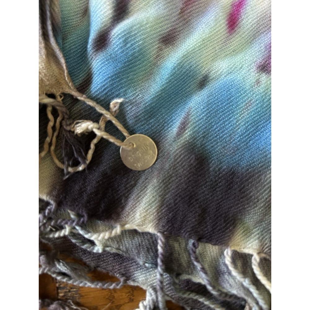 Brightly Twisted Tie Dye Twist Fringe Hem Scarf Wrap Multicolored 72x24 Approx. - Picture 4 of 5